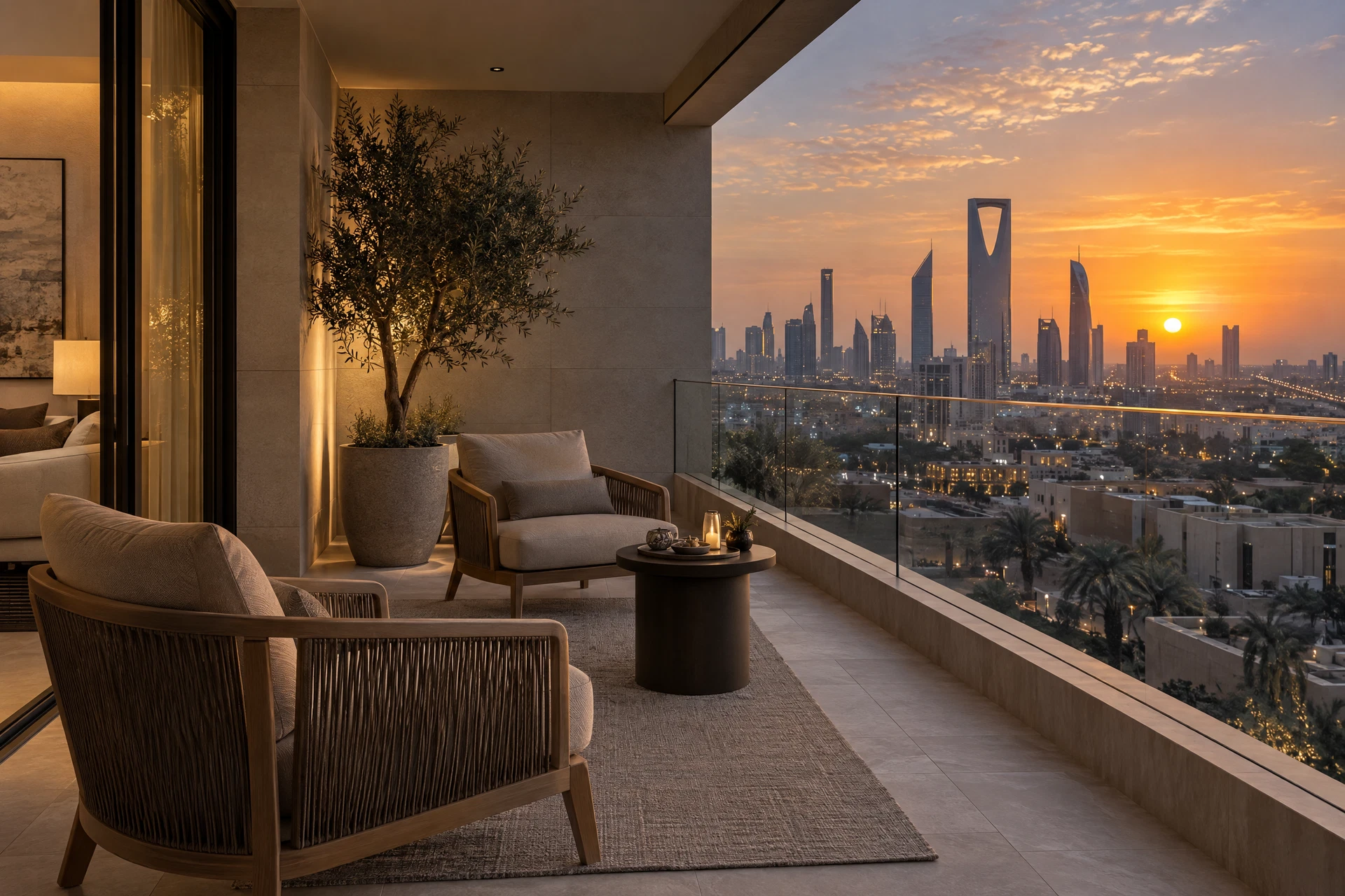 شرفة الشقة المطلة على مدينة الرياض